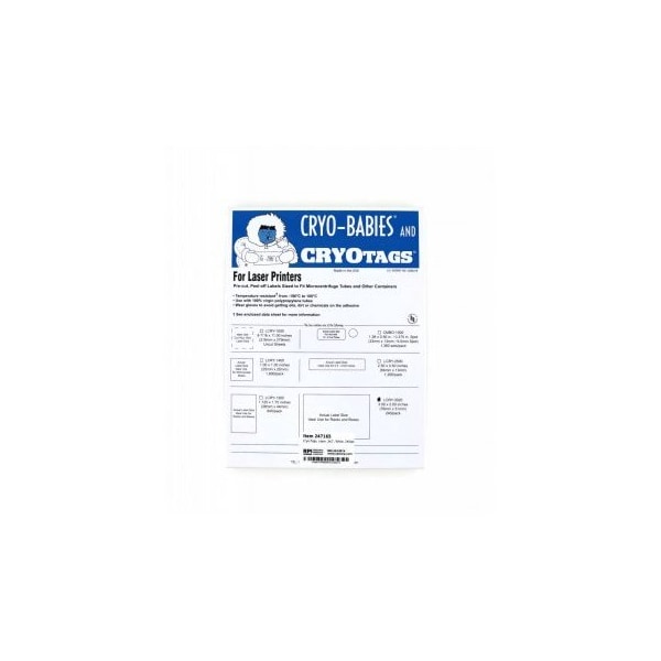Cryo-Tags, Laser, 3x2", White, 240/pk, 240PK